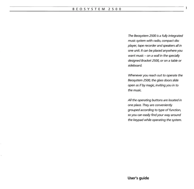Operating Instructions for Bang Olufsen Beocenter 2500