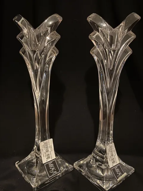Mikasa Deco Pair of Full Lead Crystal Taper Candle Holders Candlestick - NEW