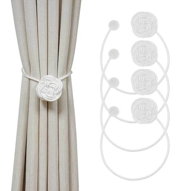 4PCS White Magnetic Curtain Tie Backs Rope Clips Buckle Holder Home Window Decor