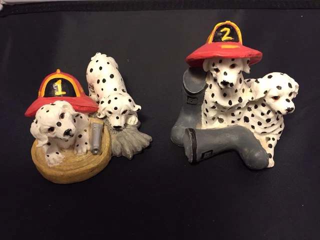 Collectible Ceramic Dalmatian Puppies Firehouse Figurines, Young China, Set of 2