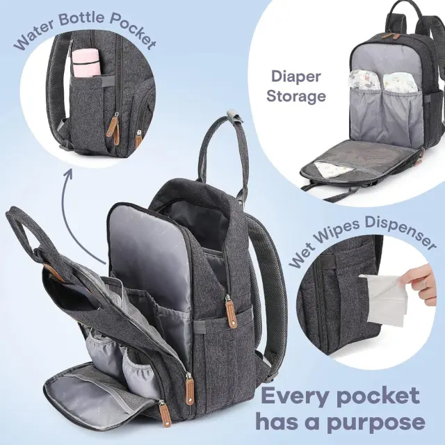 RUVALINO Diaper Bag Backpack, Multifunction Travel Back Pack Dark Gray 3