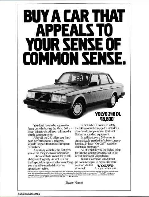 1989 Volvo Dealer Display Ad Mini Poster 240 DL Your Sense Of Common Sense