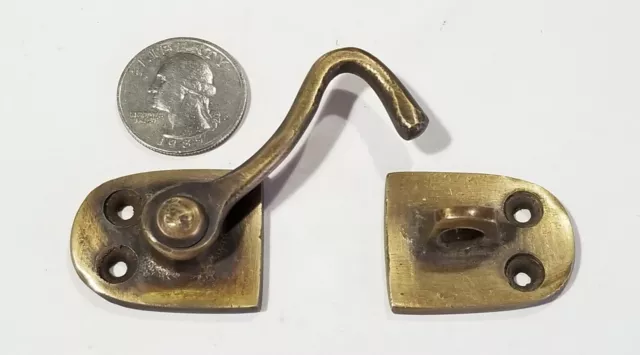 Solid Brass Cabinet, Door, Gate, Shutter, Window, Hook Latch Lock  3-1/2"w. #X12