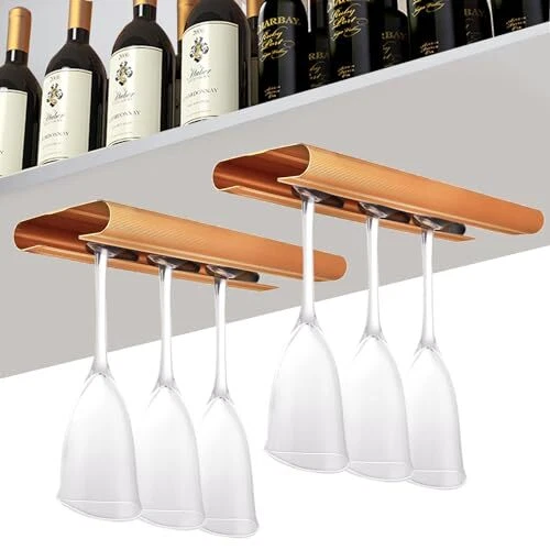 Wine Glass Holder Under Shelf，Aluminum Wine Glass Rack 2 Pack, Under Cabinet