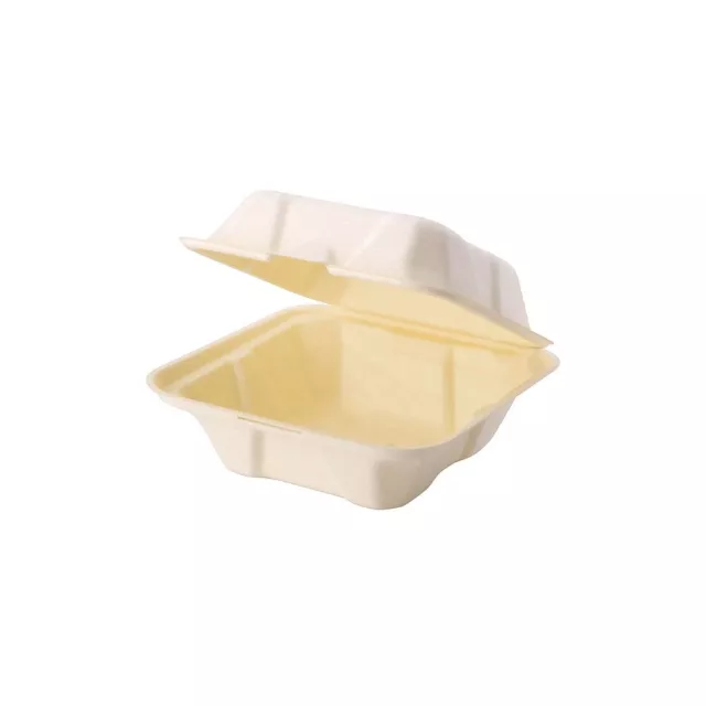 50 Stk. Burger Boxen Holzfaser 14,5x14,5x7 cm Einweg, Essen To Go Verpackung