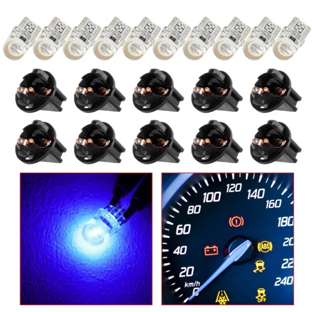 10pcs Blue Twist Sockets Error Free COB LED T10 168 Cluster Dash Bulb For Ford