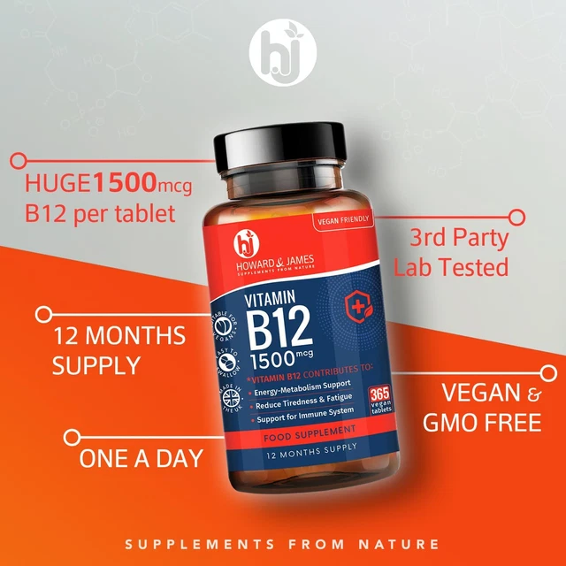 VITAMIN B12 TABLETS High Strength 1500Mcg Vegan B12 Supplement 365