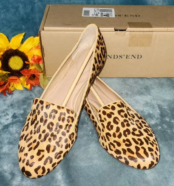 New Land's End Vivian Calf Hair Flats Women's Size 11 Slip On Leopard Loafers