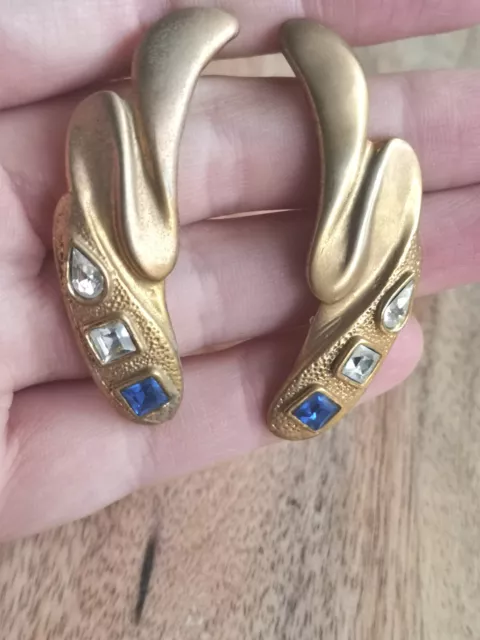 Ancienne paire de boucles d'oreilles dore et strass Vintage retro année 70-80