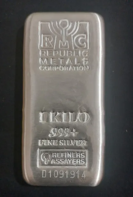 1 kilo RMC Republic Metals Corporaton Cast-Pured  .999 fine Silver Bar
