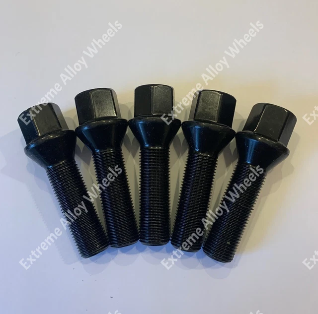 4 Black Alloy Wheel Bolts For Audi – M14 X 1.5 Thread, 33mm Length, 17mm Hex (Set Of 4)