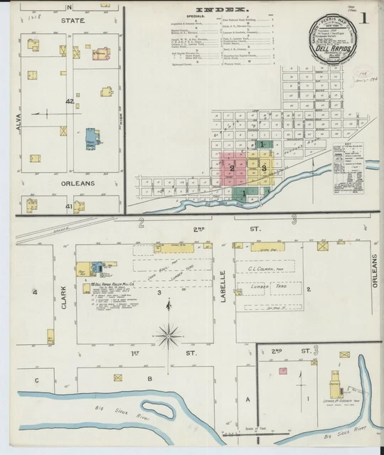 SET OF 3 20" x 24" 1893 Map from Dell Rapids, Minnehaha County, South