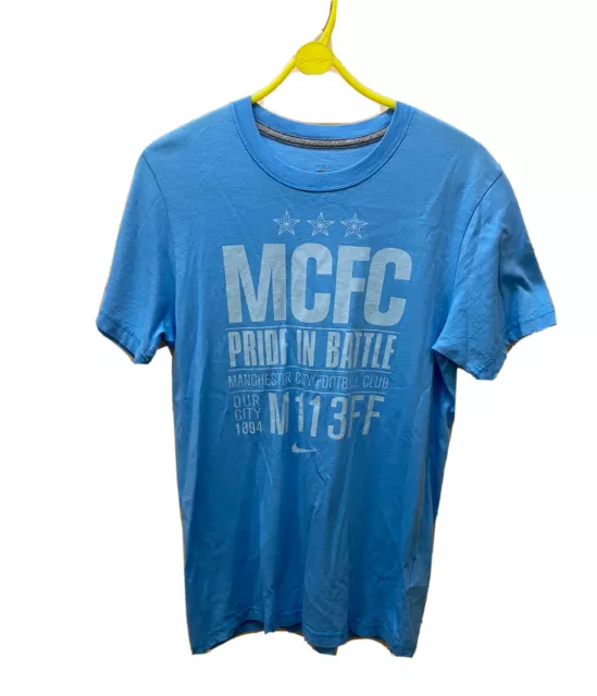 nike size medium slim fit MCFC manchester city football short sleeved blue shirt