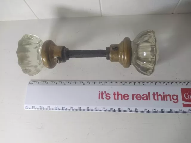 1 Set Antique/Vintage 12 Point 2” Clear Glass Door Knob Set w/ Spindle A