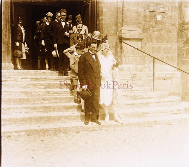 FRANCE Mariage c1930 Photo Plaque de verre Stereo Vintage V32L10n13