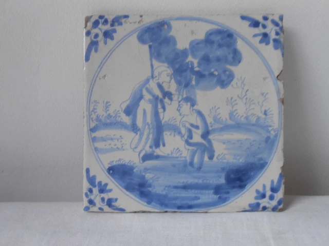 Antique Dutch Delft Blue. Biblical Tile. 17th 18th Century. Pottery. ...