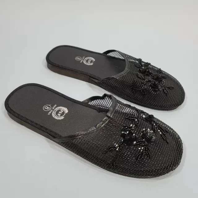 P&W New York Floral Slippers Flip Flop Sandals Women's Size 8 Black NEW