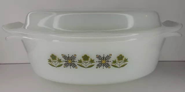 Fire King Glass Meadow Green Oval Casserole and Lid Mid Century Kitchen Decor