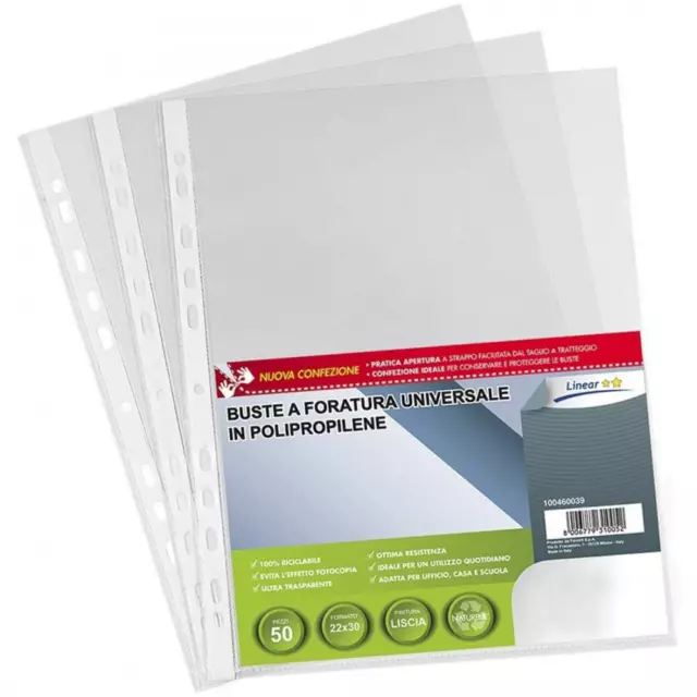 Pack 50 pz Buste Perforate forate 22x30 cm trasparenti Lucide Universali anelli