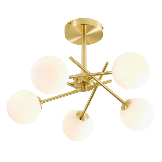 Litecraft Kinsley Ceiling Light Bathroom Semi Flush IP44 5 Arm - Satin Brass
