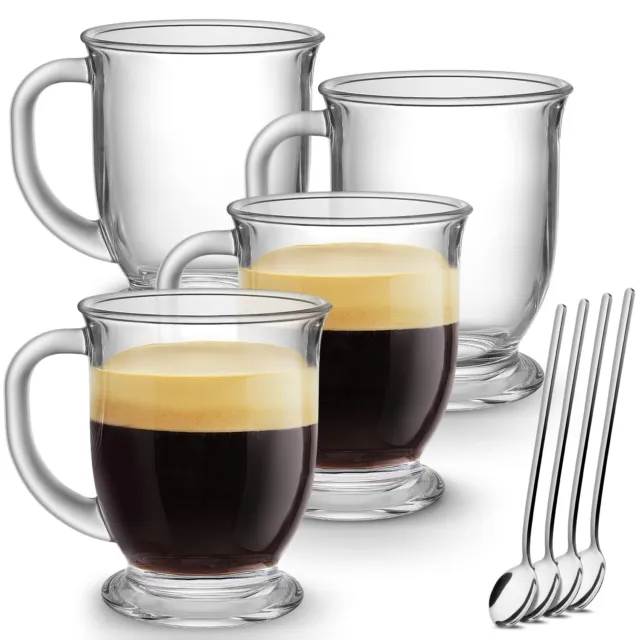 Glass Coffee Mugs Set of 4 Clear Large Coffee Mug 15 Oz With Handles for Hot