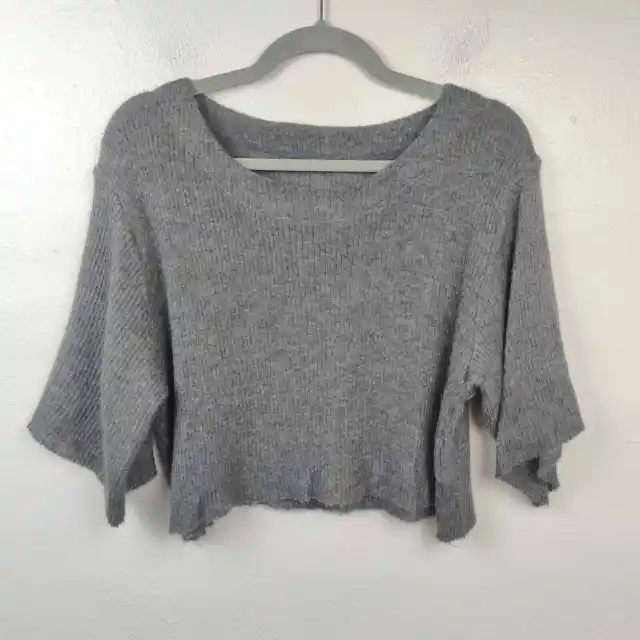 The Elder Statesman Cropped Cashmere Sweater Womens Small Gray Heather Relaxed