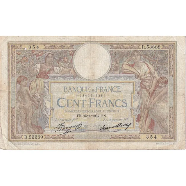 [#195721] France, 100 Francs, Luc Olivier Merson, 1937, R.53689, TB+, Fayette:24