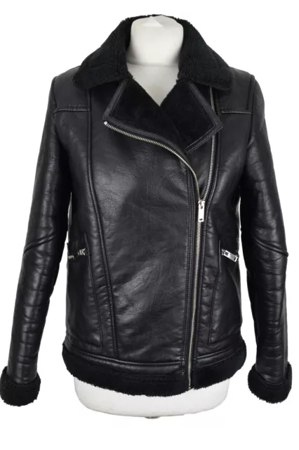 ZARA KIDS cappotto nero in finta pelle taglia 13/14 ragazze poliuretano foderato con cerniera intera