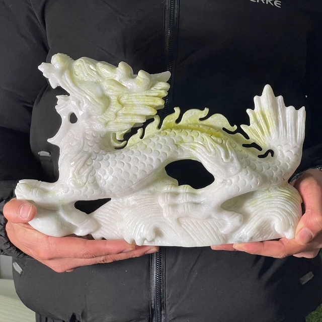 8.84LB Natural Lantian jade quartz hand carved crystal dragon reiki healing