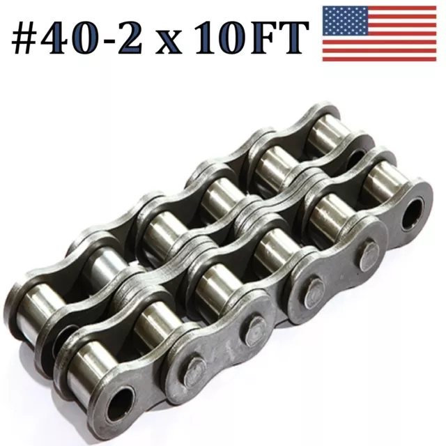 40R-2 Double Strand Roller Chain 10Ft With Connecting Link Same Day Shipping