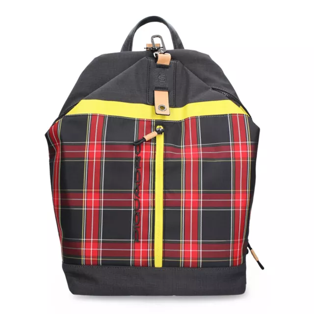 Piquadro red check backpack notebook section inner outer pockets New with Tags