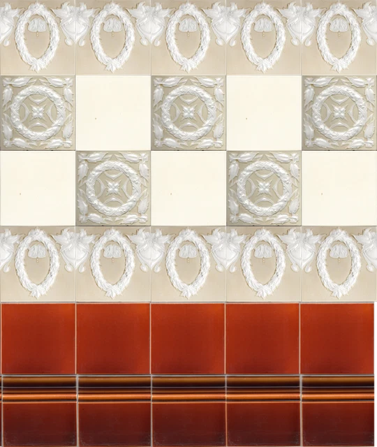 Cream & White Original 216 reclaimed original Art Nouveau tiles 18 ft wall 2