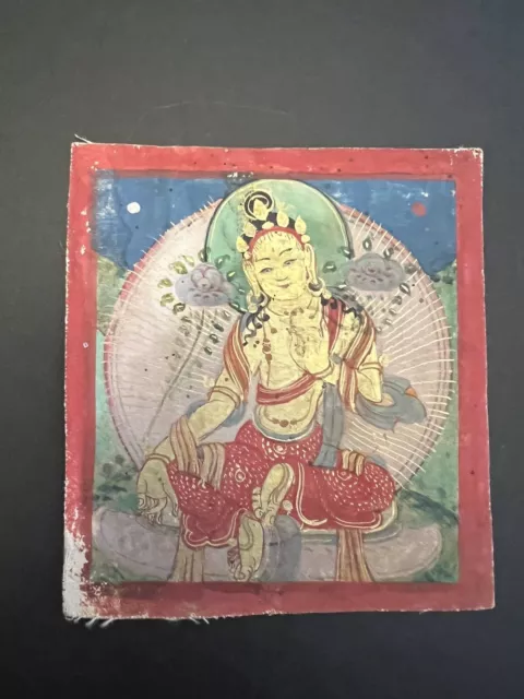 Antique  Mongolian Tibetan Buddhist Small Thangka  Painting