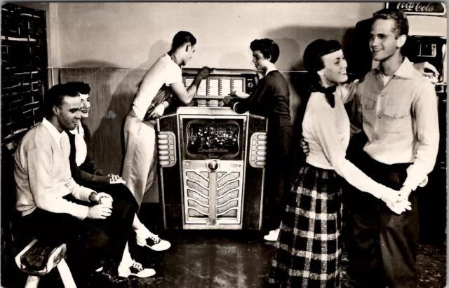 Netherlands Constellation Juke Box Couple Dancing Coca-Cola 1950s Postcard Z5