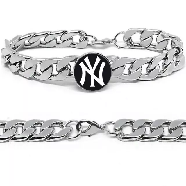 New York Yankees Mens Womens 12mm Wide Link Stainless Chain Bracelet Gift D4