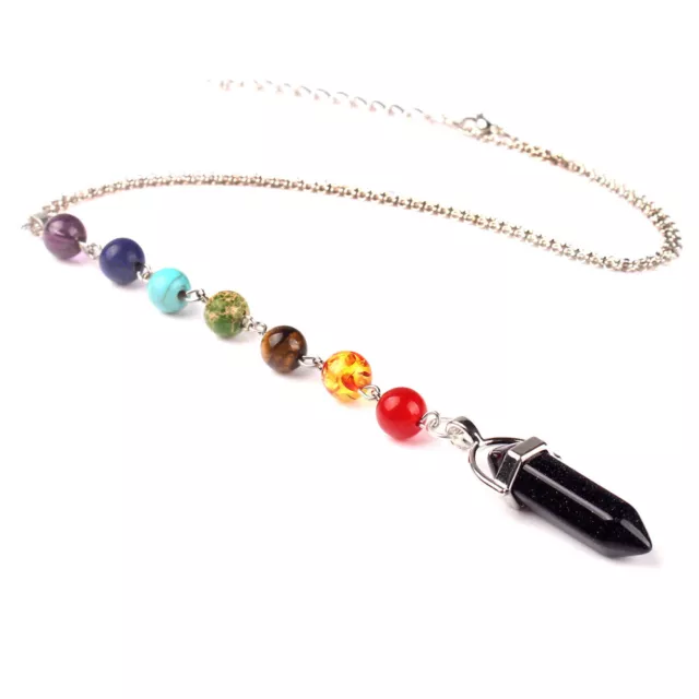 Natural Blue Sand Stone Gems Stone Pendulum Chakra Necklace Chain Wholesale