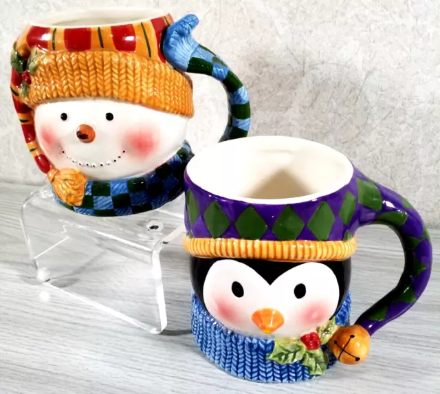 Susan Winget Two 3D Ceramic Christmas Mugs Certified International