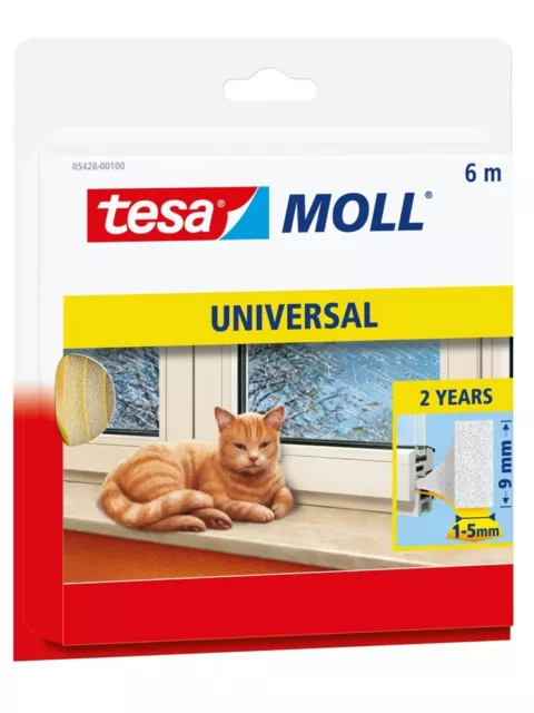 tesamoll Fensterdichtung Schaumstoff (1 x 6 m) - Profil: 9 mm x 6 mm - weiß