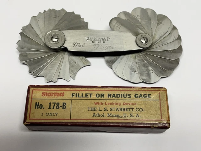 VINTAGE Starrett No.178B Interior & Exterior Radius Gage Set 17/64 - 1/2" w/ Box