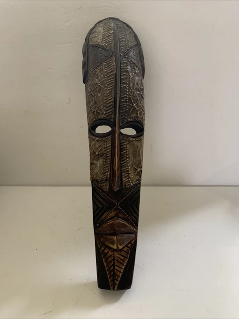 African Tribal wooden Large mask W/ Metal, Copper  20”Ghana hand carved W/ Tags