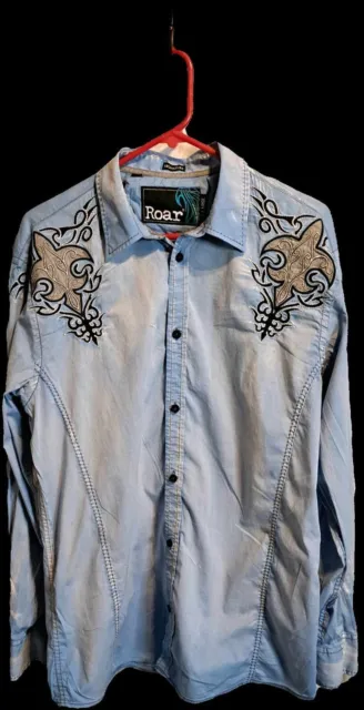 Mens Roar Western Styled Dress Shirt Design Threw out Light Blue  XL