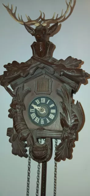 Coucou Ancien Mecanique Pendule Horloge Bois Foret Noire Poids Fonte Germany