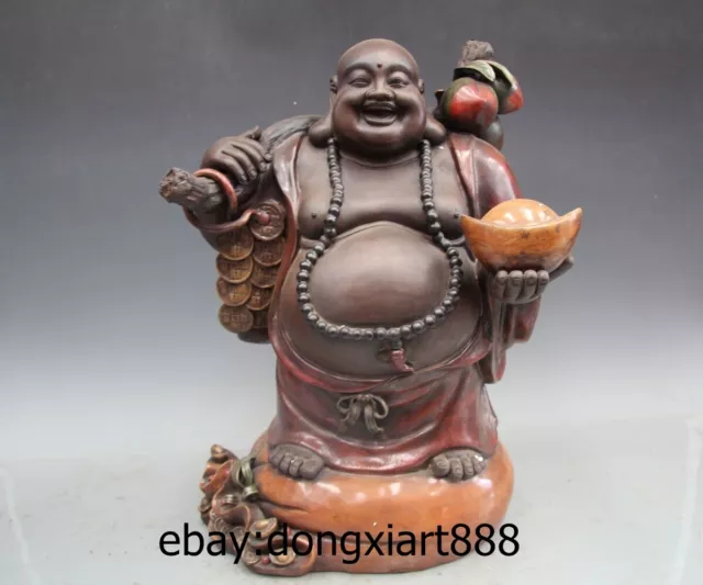 20" Chinese Wucai Porcelain & Pottery Sack Monk Wealthy Maitreya buddha Statue