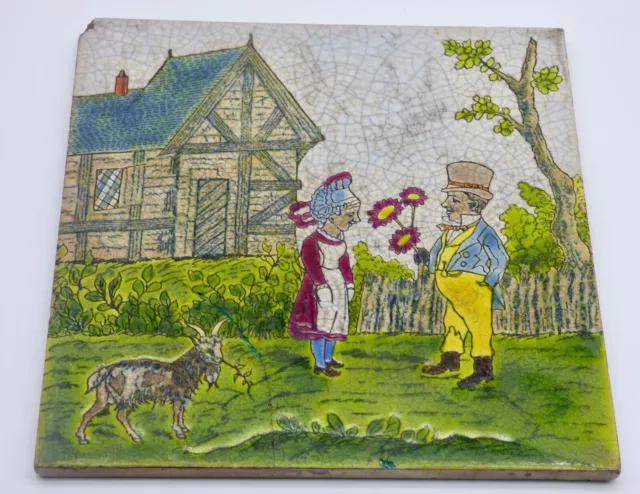  ° Relief Victorian FARMER goat  Emaux de GIEN Art Nouveau Tile Jugendstil Tegel 5