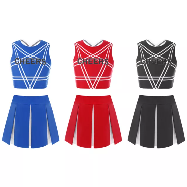 Girls Cheerleading Costume Crop Top Mini Pleated Skirt Dance Performance Outfits