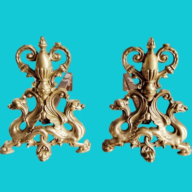Paire De Chenets Signé Bouhon Frères Style Louis XV Aux Faun
