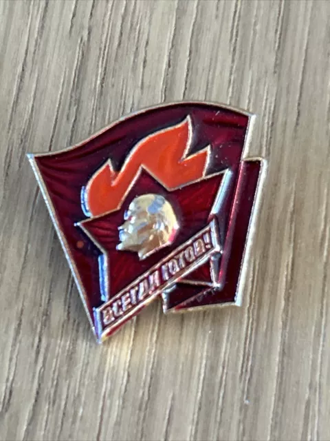 Vintage USSR CCCP Soviet Russian Red Enamel Pin Badge - Lenin -Always Ready