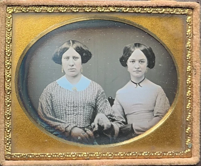 Pretty pair of ladies daguerreotype.   id and dated, scarce case