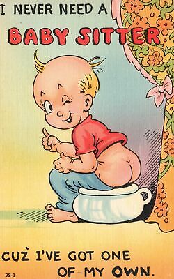 Vintage Postcard 1930's I Never Need a Baby Sitter Cuz' I've Got One Of My Own