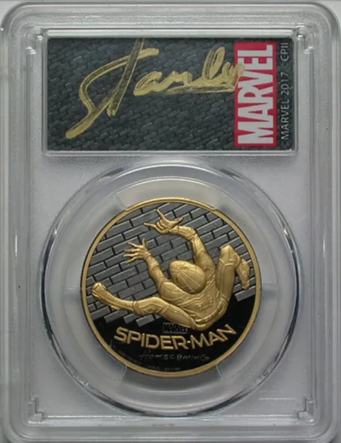 2017 $200 Spiderman Gold Coin Pcgs Pr70Dcam Signed By Stan Lee